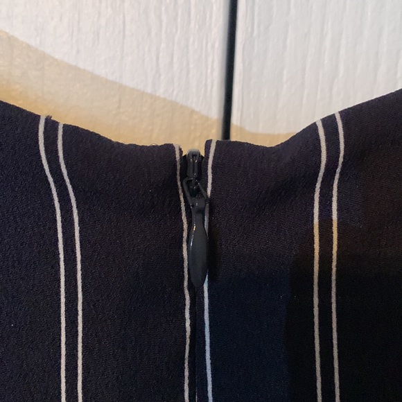 Navy Blue Pin Striped Wide Legged Jumpsuit with Belt - Picture 9 of 10